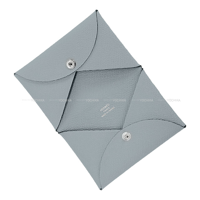 HERMES card holder Calvi Gris Pantin Veau Epsom Silver HW Stamp W[BRAND NEW][Authentic]