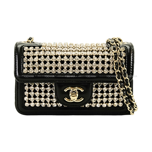 [Pre-loved] 2024AW CHANEL Shoulder bag COCO Mark Mini Flap Bijoux Chain Lambskin /Imitation Pearl/Strass Champagne Gold HW AS4817[LIKE NEW][Authentic]