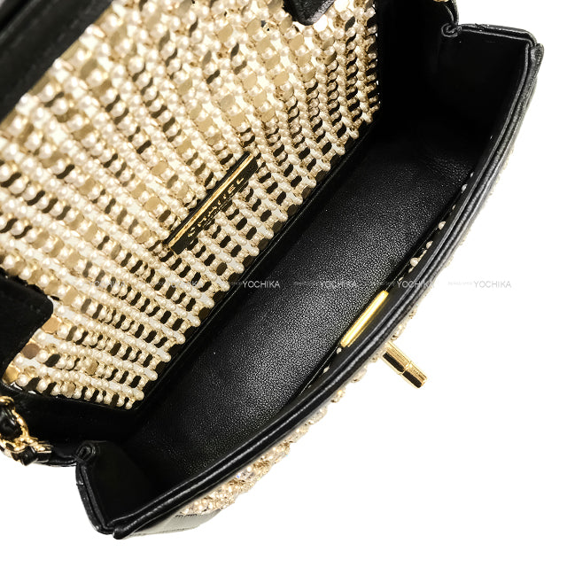 [Pre-loved] 2024AW CHANEL Shoulder bag COCO Mark Mini Flap Bijoux Chain Lambskin /Imitation Pearl/Strass Champagne Gold HW AS4817[LIKE NEW][Authentic]