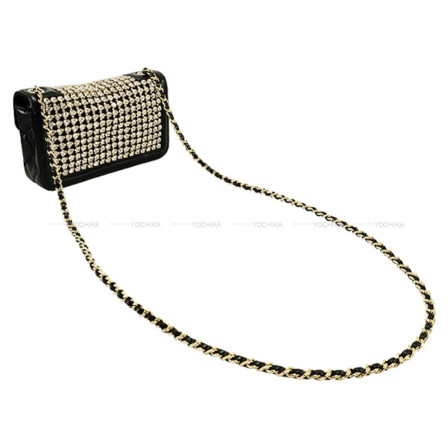 [Pre-loved] 2024AW CHANEL Shoulder bag COCO Mark Mini Flap Bijoux Chain Lambskin /Imitation Pearl/Strass Champagne Gold HW AS4817[LIKE NEW][Authentic]