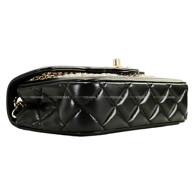 [Pre-loved] 2024AW CHANEL Shoulder bag COCO Mark Mini Flap Bijoux Chain Lambskin /Imitation Pearl/Strass Champagne Gold HW AS4817[LIKE NEW][Authentic]