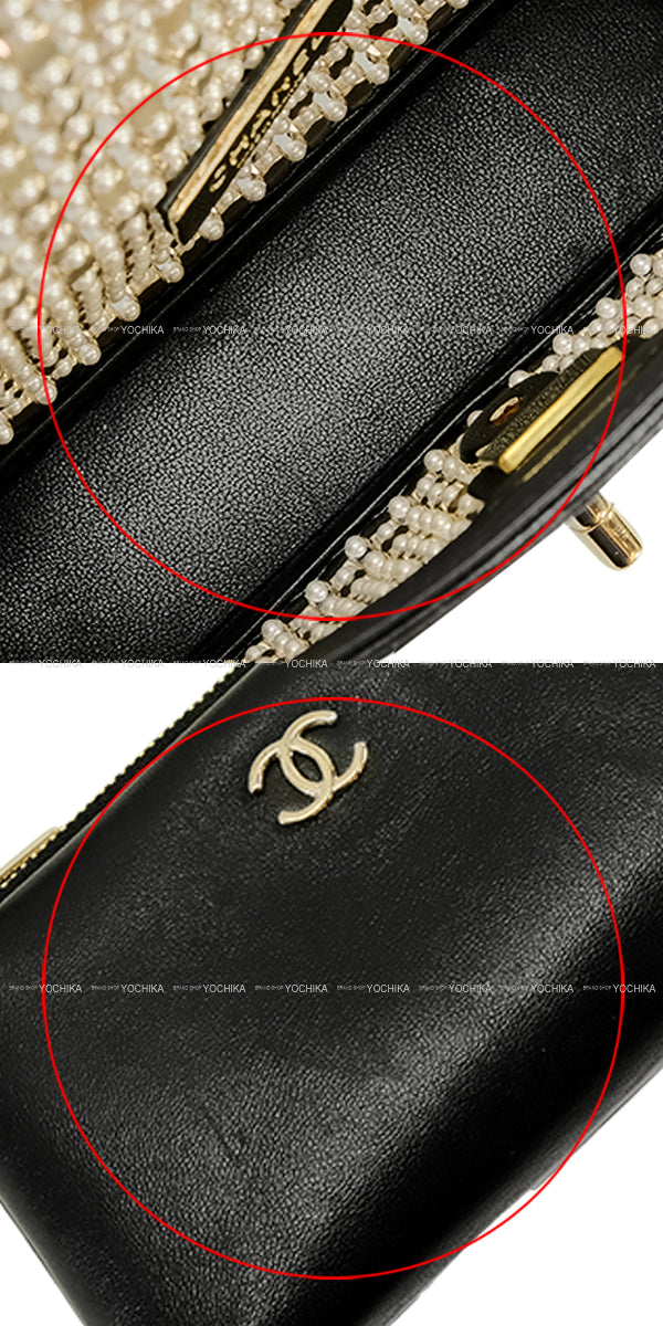 [Pre-loved] 2024AW CHANEL Shoulder bag COCO Mark Mini Flap Bijoux Chain Lambskin /Imitation Pearl/Strass Champagne Gold HW AS4817[LIKE NEW][Authentic]