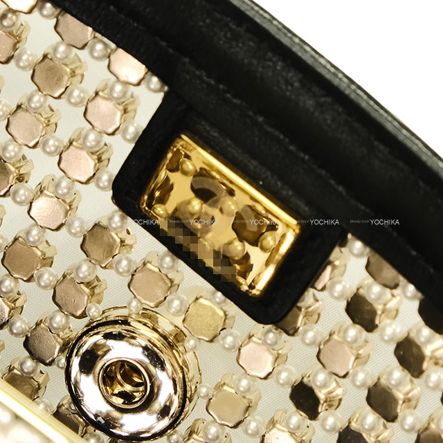 [Pre-loved] 2024AW CHANEL Shoulder bag COCO Mark Mini Flap Bijoux Chain Lambskin /Imitation Pearl/Strass Champagne Gold HW AS4817[LIKE NEW][Authentic]