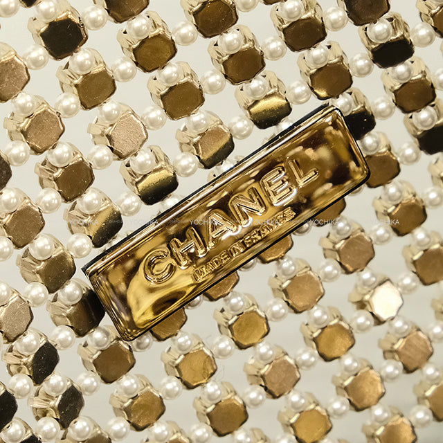 [Pre-loved] 2024AW CHANEL Shoulder bag COCO Mark Mini Flap Bijoux Chain Lambskin /Imitation Pearl/Strass Champagne Gold HW AS4817[LIKE NEW][Authentic]