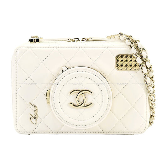 [Pre-loved] CHANEL Shoulder bag COCO mark matelasse camera bag chain with mirror Blanc (White) Lambskin Champagne Gold HW AS4817[LIKE NEW][Authentic]