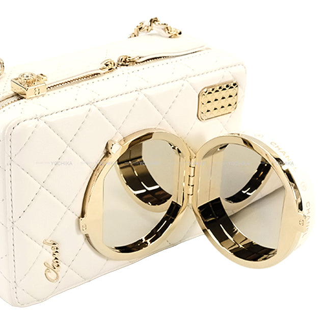 [Pre-loved] CHANEL Shoulder bag COCO mark matelasse camera bag chain with mirror Blanc (White) Lambskin Champagne Gold HW AS4817[LIKE NEW][Authentic]