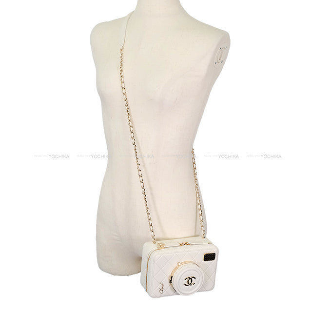 [Pre-loved] CHANEL Shoulder bag COCO mark matelasse camera bag chain with mirror Blanc (White) Lambskin Champagne Gold HW AS4817[LIKE NEW][Authentic]