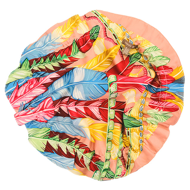 HERMES Pouch Petit H Reversible Coin Purse PM Balade Ecossaise/Dance Pacifique Multicolor Silk Diameter：13.8"[EXCELLENT][Authentic]