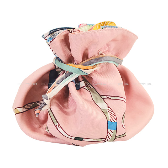 HERMES Pouch Petit H Reversible Coin Purse PM Balade Ecossaise/Dance Pacifique Multicolor Silk Diameter：13.8"[EXCELLENT][Authentic]