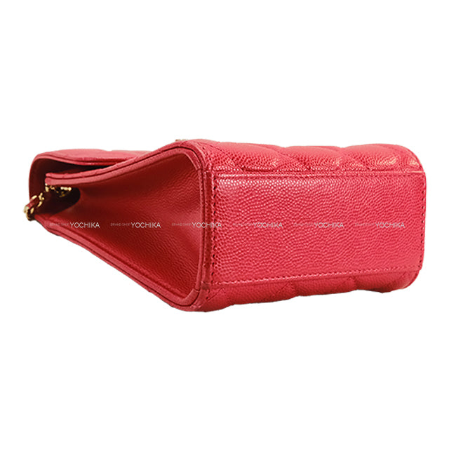 [Pre-loved] CHANEL Carrying case Phone case matelasse Coco marks Chain Rose pink Graind Calf(Caviarskin) Antique Gold HW Ａ84051[USED SA][Authentic]