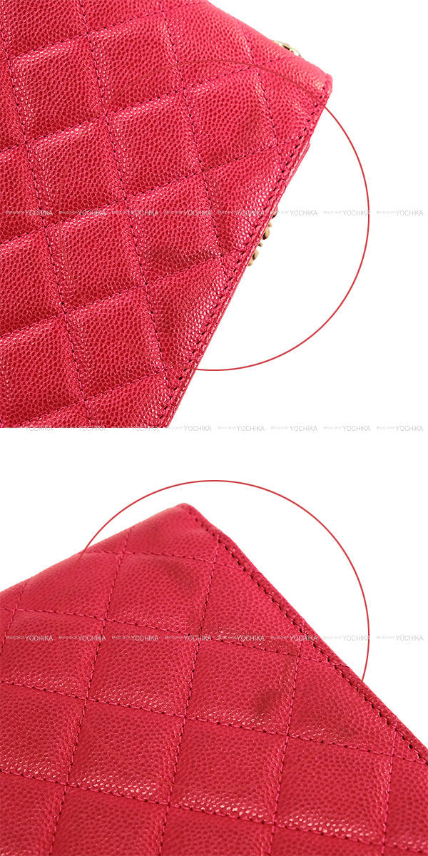 [Pre-loved] CHANEL Carrying case Phone case matelasse Coco marks Chain Rose pink Graind Calf(Caviarskin) Antique Gold HW Ａ84051[USED SA][Authentic]