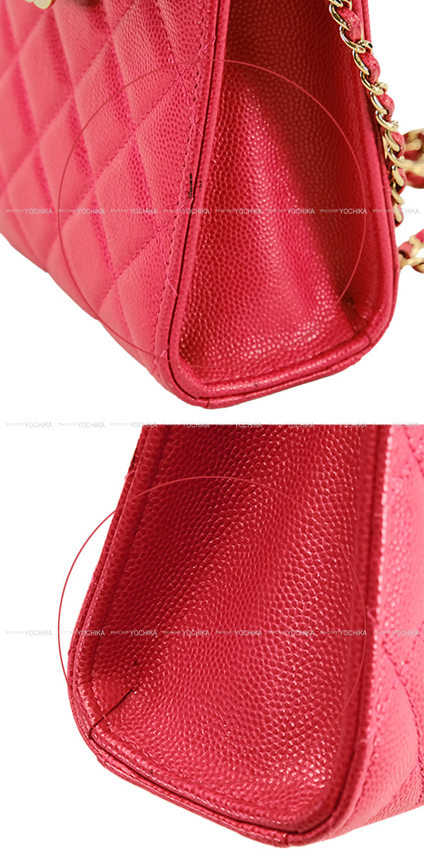 [Pre-loved] CHANEL Carrying case Phone case matelasse Coco marks Chain Rose pink Graind Calf(Caviarskin) Antique Gold HW Ａ84051[USED SA][Authentic]