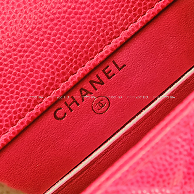 [Pre-loved] CHANEL Carrying case Phone case matelasse Coco marks Chain Rose pink Graind Calf(Caviarskin) Antique Gold HW Ａ84051[USED SA][Authentic]