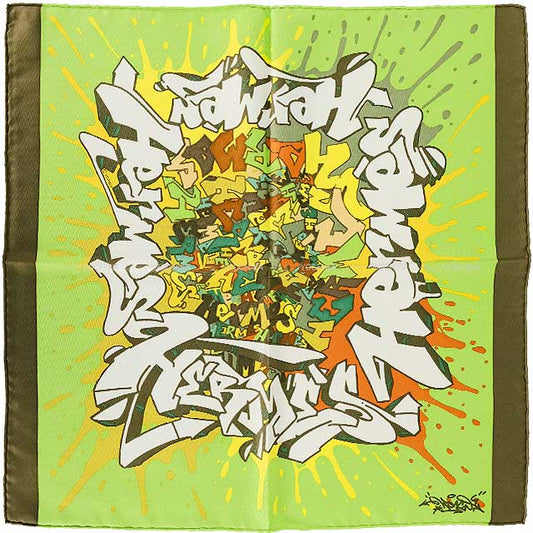 2018SS HERMES scarf Carre 45 Gavroche Hermes Graffiti KONGO Vertvif/loden/Jaune Silk[EXCELLENT][Authentic]