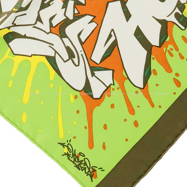 2018SS HERMES scarf Carre 45 Gavroche Hermes Graffiti KONGO Vertvif/loden/Jaune Silk[EXCELLENT][Authentic]