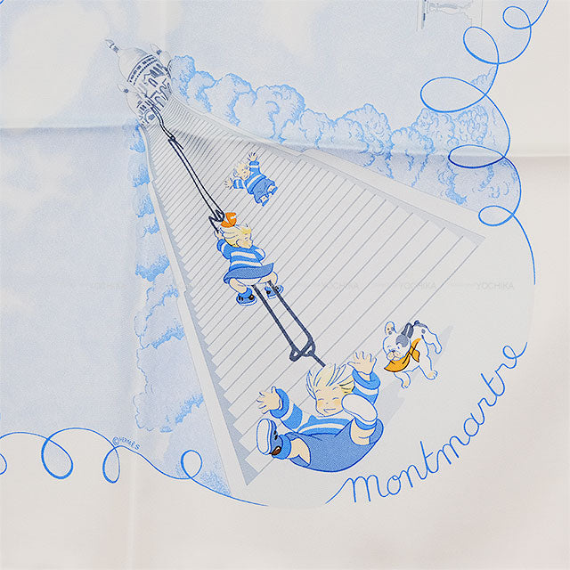 [Pre-loved] HERMES scarf Carre 90 Les Triples de Paris White(Blanc)/Blue Silk[LIKE NEW][Authentic]