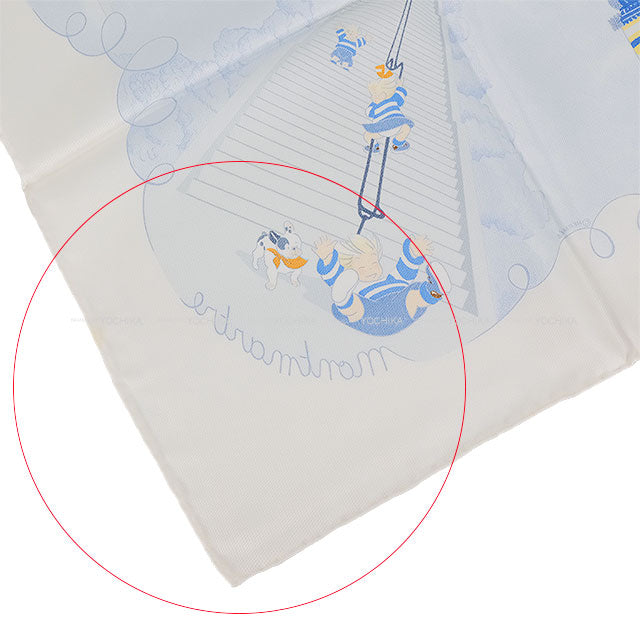 [Pre-loved] HERMES scarf Carre 90 Les Triples de Paris White(Blanc)/Blue Silk[LIKE NEW][Authentic]