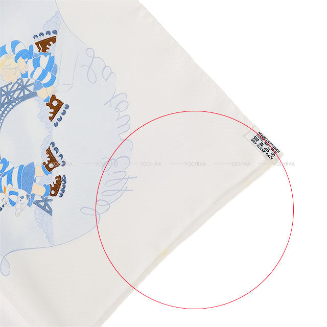 [Pre-loved] HERMES scarf Carre 90 Les Triples de Paris White(Blanc)/Blue Silk[LIKE NEW][Authentic]