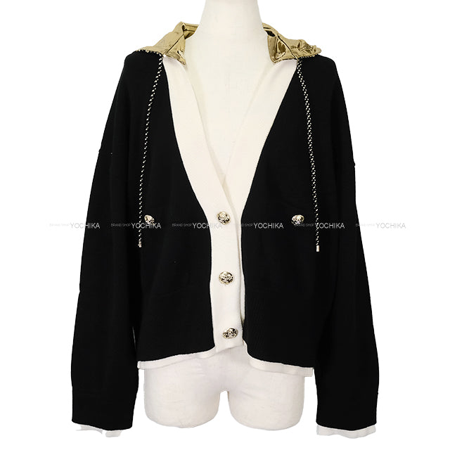 2024 Cruise CHANEL Cardigan Women's Cardigan Sequin COCO Mark Hood Star Buttons Noir (Black)/Blanc (White)/Gold Cashmere/Cotton/Polyester #50 P76581[EXCELLENT][Authentic]