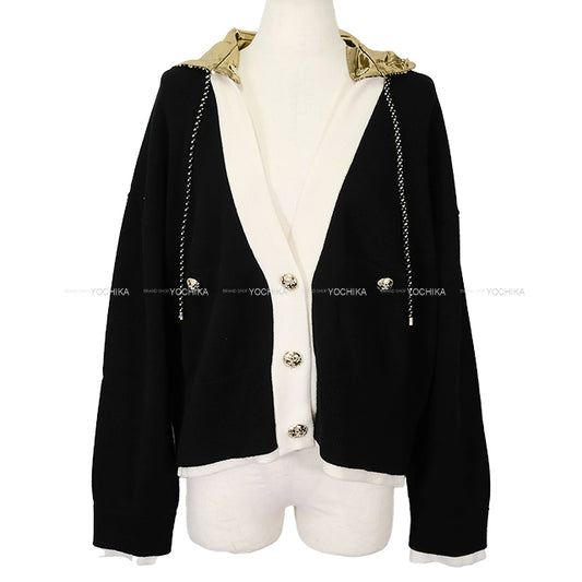 2024 Cruise CHANEL Cardigan Women's Cardigan Sequin COCO Mark Hood Star Buttons Noir (Black)/Blanc (White)/Gold Cashmere/Cotton/Polyester #50 P76581[EXCELLENT][Authentic]