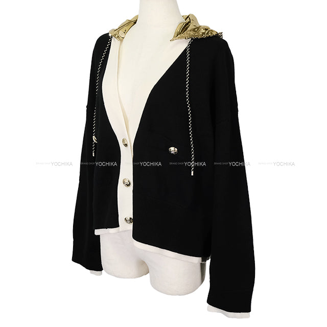 2024 Cruise CHANEL Cardigan Women's Cardigan Sequin COCO Mark Hood Star Buttons Noir (Black)/Blanc (White)/Gold Cashmere/Cotton/Polyester #50 P76581[EXCELLENT][Authentic]