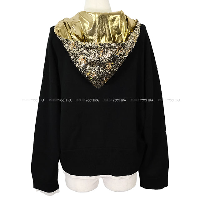 2024 Cruise CHANEL Cardigan Women's Cardigan Sequin COCO Mark Hood Star Buttons Noir (Black)/Blanc (White)/Gold Cashmere/Cotton/Polyester #50 P76581[EXCELLENT][Authentic]