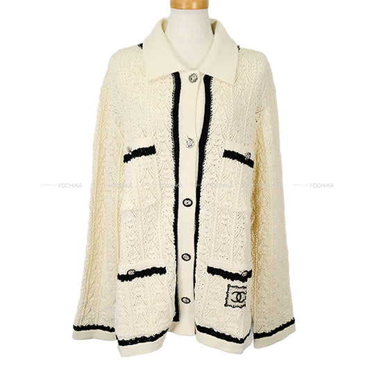 2024 Cruise CHANEL Cardigan Women's Tweed Jacket Rhinestones COCO Mark Button Cotton #42 P76869[EXCELLENT][Authentic]