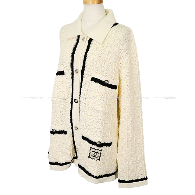 2024 Cruise CHANEL Cardigan Women's Tweed Jacket Rhinestones COCO Mark Button Cotton #42 P76869[EXCELLENT][Authentic]