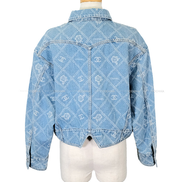 2023AW CHANEL Denim jacket Women's Camellia Matelasse Print COCO Mark Buttons Cotton #40 P75284[EXCELLENT][Authentic]