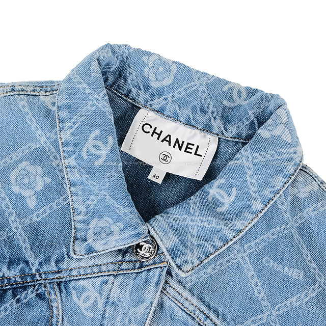 2023AW CHANEL Denim jacket Women's Camellia Matelasse Print COCO Mark Buttons Cotton #40 P75284[EXCELLENT][Authentic]