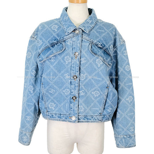 2023AW CHANEL Denim jacket Women's Camellia Matelasse Print COCO Mark Buttons Cotton #40 P75284[EXCELLENT][Authentic]