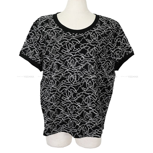 2024-2025 Cruise New CHANEL Short sleeve t shirt Ladies Glitter Noir (Black)/Blanc (White) Cotton #XL P78741[EXCELLENT][Authentic]