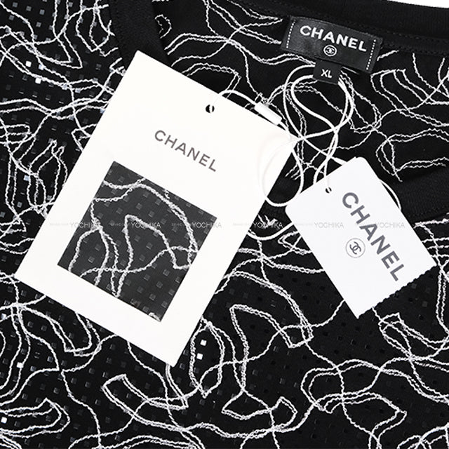 2024-2025 Cruise New CHANEL Short sleeve t shirt Ladies Glitter Noir (Black)/Blanc (White) Cotton #XL P78741[EXCELLENT][Authentic]