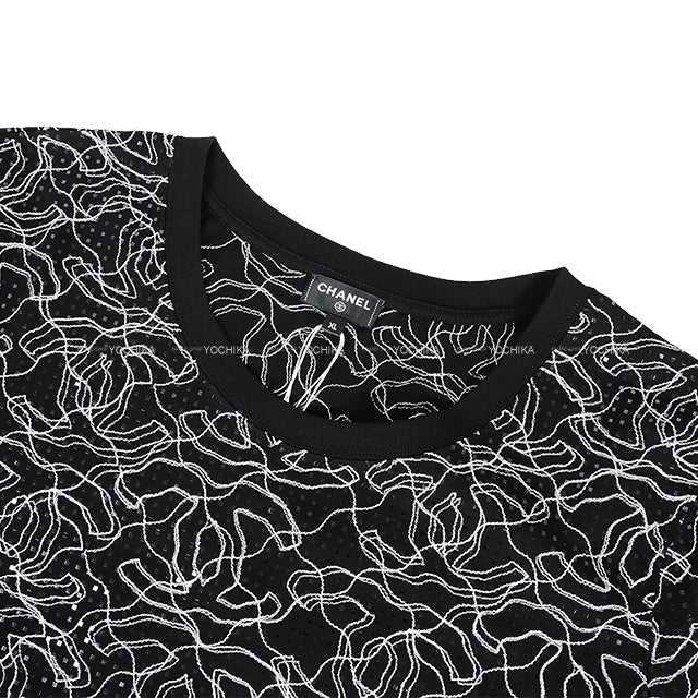 2024-2025 Cruise New CHANEL Short sleeve t shirt Ladies Glitter Noir (Black)/Blanc (White) Cotton #XL P78741[EXCELLENT][Authentic]