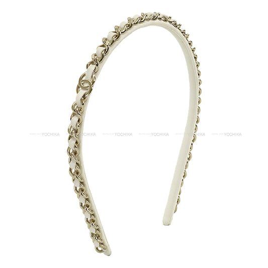 CHANEL hair accessories Headband COCO mark chain Blanc (White) Lambskin Champagne Gold HW[EXCELLENT][Authentic]