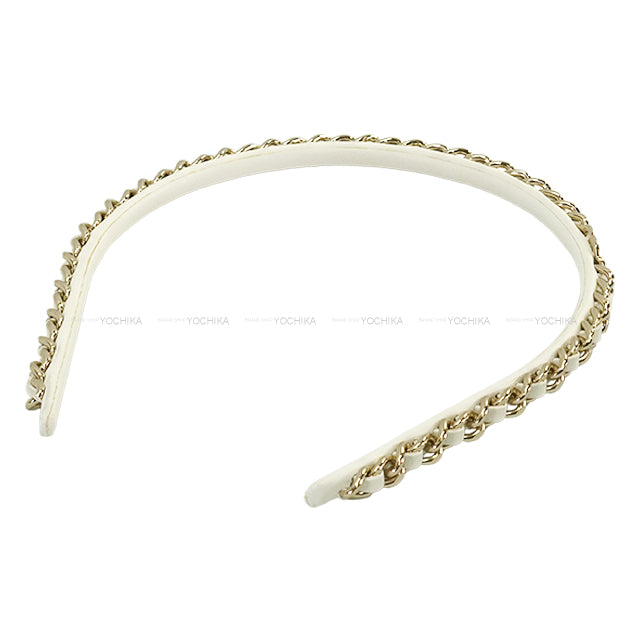 CHANEL hair accessories Headband COCO mark chain Blanc (White) Lambskin Champagne Gold HW[EXCELLENT][Authentic]