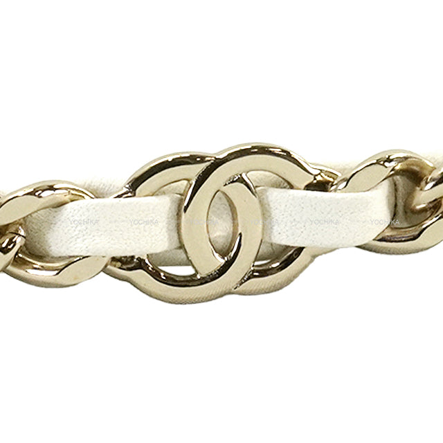 CHANEL hair accessories Headband COCO mark chain Blanc (White) Lambskin Champagne Gold HW[EXCELLENT][Authentic]