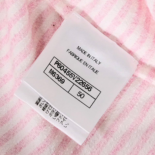 CHANEL Short sleeve t shirt Ladies LA PAUSA Border Pink/Blanc (White)/Noir (Black) Cotton/Nylon/Polyurethane #50 P60455[EXCELLENT][Authentic]