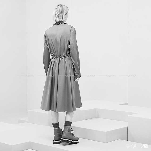 2024 AW HERMES One‐piece dress Ladies Long Flare Gum Dress Drawstring Front Zip Noir (Black) Cotton ＃42 4H0571DV[EXCELLENT][Authentic]