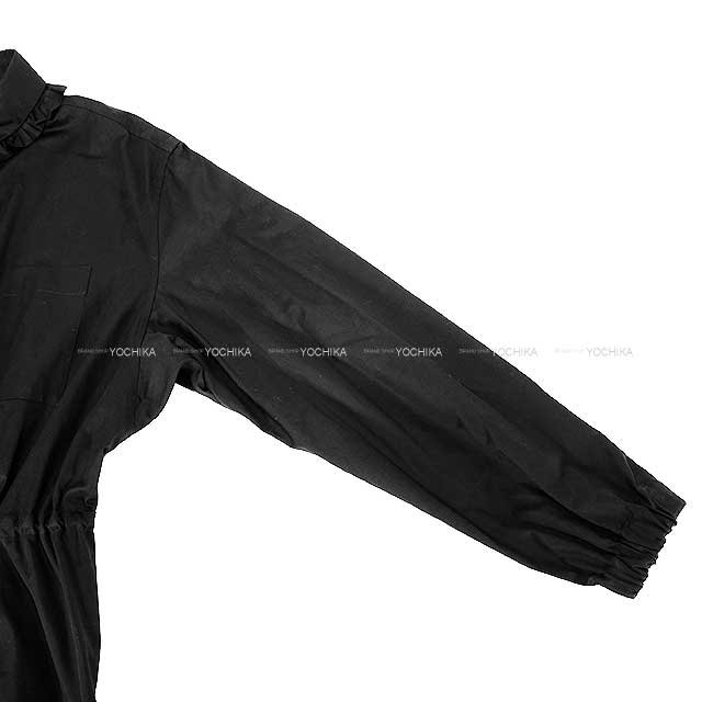 2024 AW HERMES One‐piece dress Ladies Long Flare Gum Dress Drawstring Front Zip Noir (Black) Cotton ＃42 4H0571DV[EXCELLENT][Authentic]