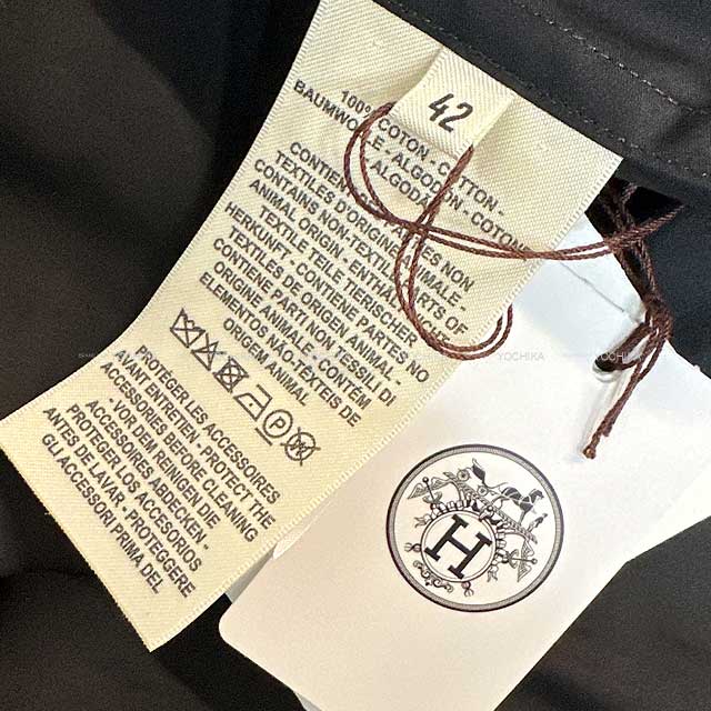 2024 AW HERMES One‐piece dress Ladies Long Flare Gum Dress Drawstring Front Zip Noir (Black) Cotton ＃42 4H0571DV[EXCELLENT][Authentic]