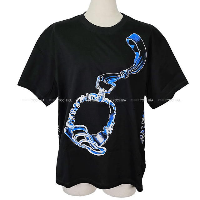 2024 SS HERMES Short sleeve t shirt Women's Maxi Etrielle Stirrups Black/Blue/White Cotton ＃42 4E4651DC[EXCELLENT][Authentic]