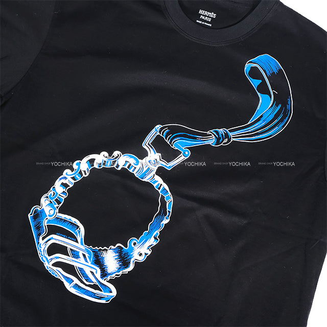 2024 SS HERMES Short sleeve t shirt Women's Maxi Etrielle Stirrups Black/Blue/White Cotton ＃42 4E4651DC[EXCELLENT][Authentic]
