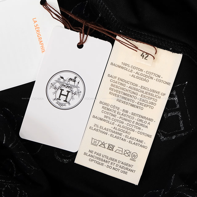 2024 SS HERMES Short sleeve t shirt Women's Maxi Etrielle Stirrups Black/Blue/White Cotton ＃42 4E4651DC[EXCELLENT][Authentic]