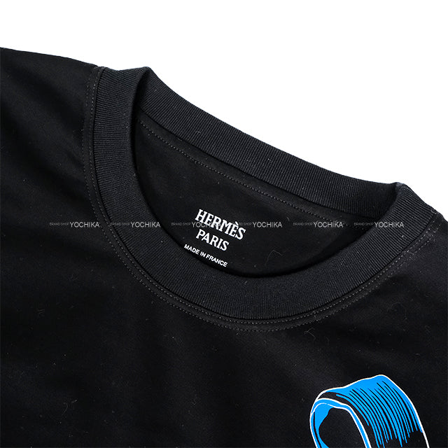 2024 SS HERMES Short sleeve t shirt Women's Maxi Etrielle Stirrups Black/Blue/White Cotton ＃42 4E4651DC[EXCELLENT][Authentic]