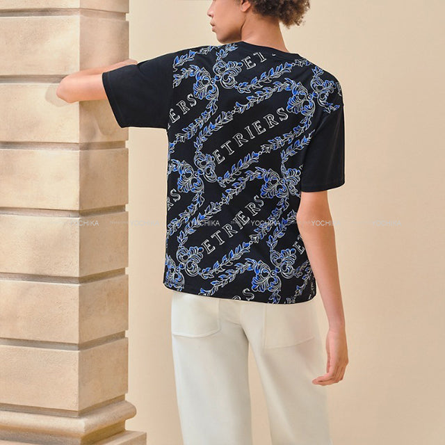 2024 SS HERMES Short sleeve t shirt Women's Maxi Etrielle Stirrups Black/Blue/White Cotton ＃42 4E4651DC[EXCELLENT][Authentic]