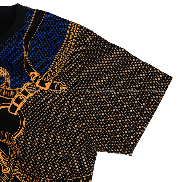 2024 SS HERMES Short sleeve t shirt Ladies Maxi Eperon d'Or Bandana Black/Orange/Blue Cotton ＃44[EXCELLENT][Authentic]