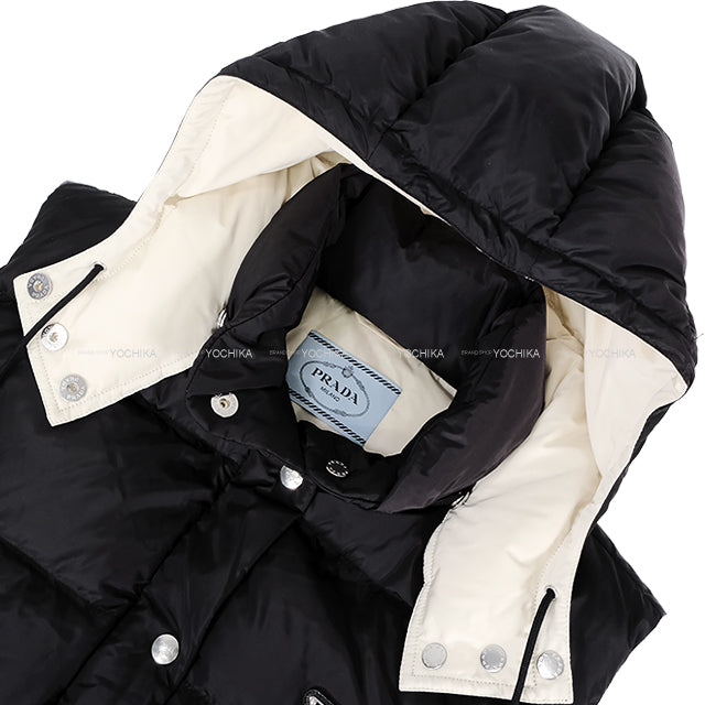 [Pre-loved] 2024 AW PRADA Down vest Re-Nylon Hooded Black/Sand Nyron #42 29Y134[LIKE NEW][Authentic]