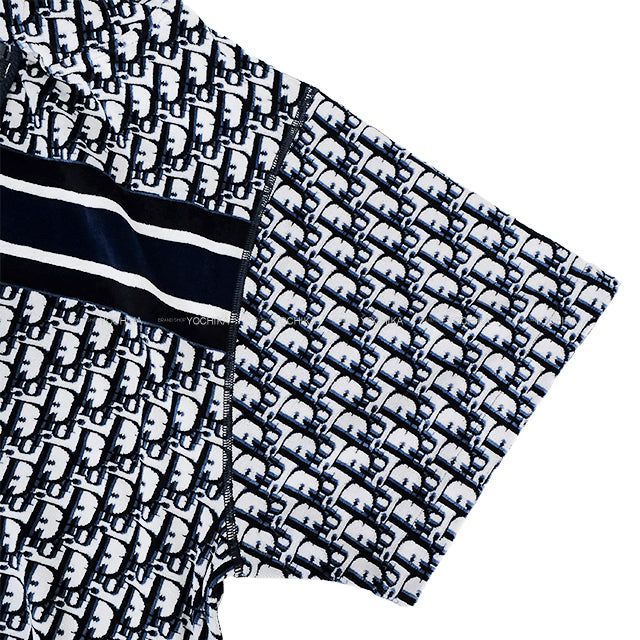 Dior Hooded sweatshirt Oblique Short-Sleeve Sweatshirt Navy/Blanc (White) Velvet/Cotton jersey #S 243G30A4022[EXCELLENT][Authentic]