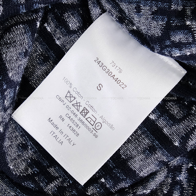 Dior Hooded sweatshirt Oblique Short-Sleeve Sweatshirt Navy/Blanc (White) Velvet/Cotton jersey #S 243G30A4022[EXCELLENT][Authentic]